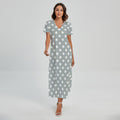Grey And White Polka Dot Pattern Print Short Sleeve Maxi Dress