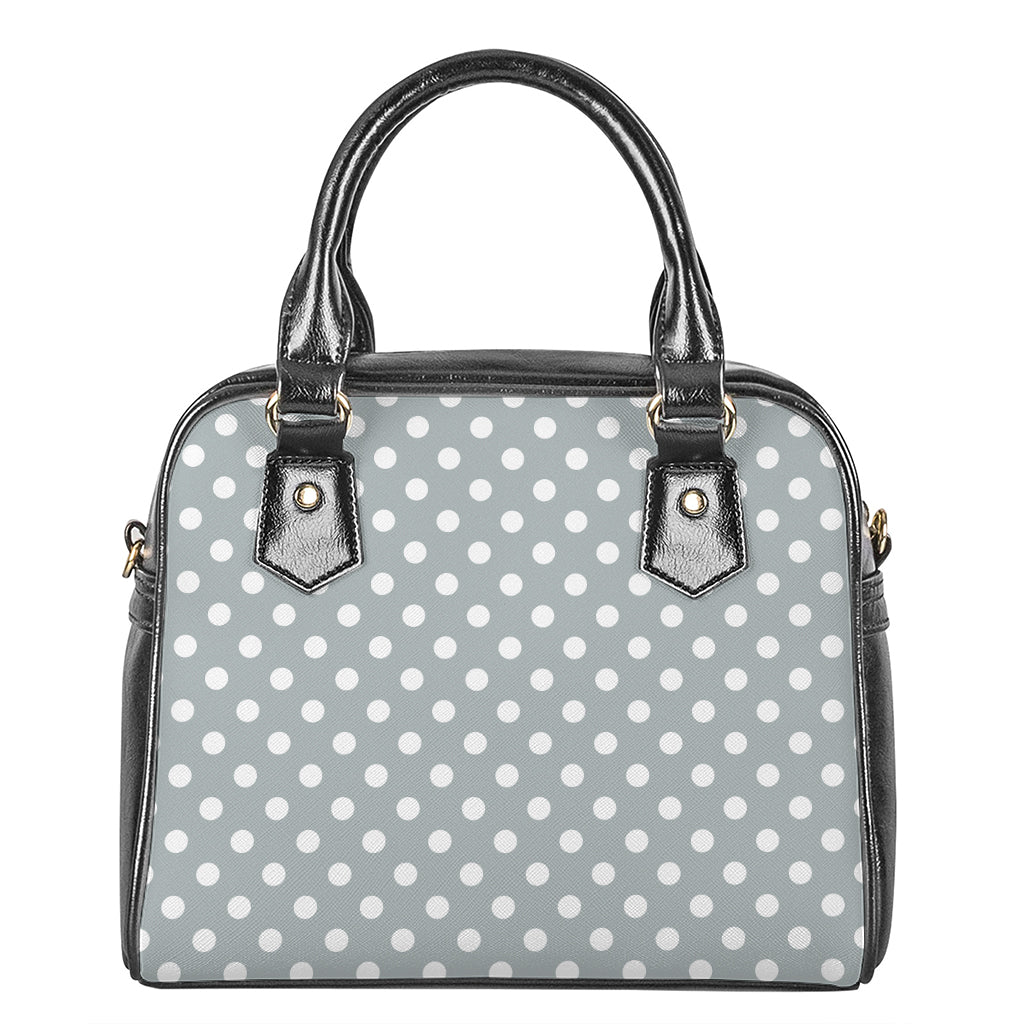 Grey And White Polka Dot Pattern Print Shoulder Handbag