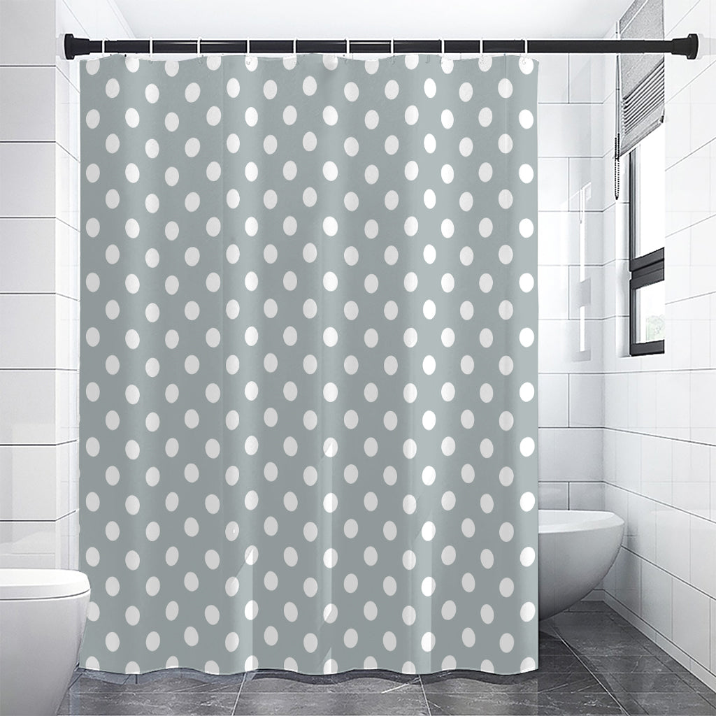 Grey And White Polka Dot Pattern Print Shower Curtain