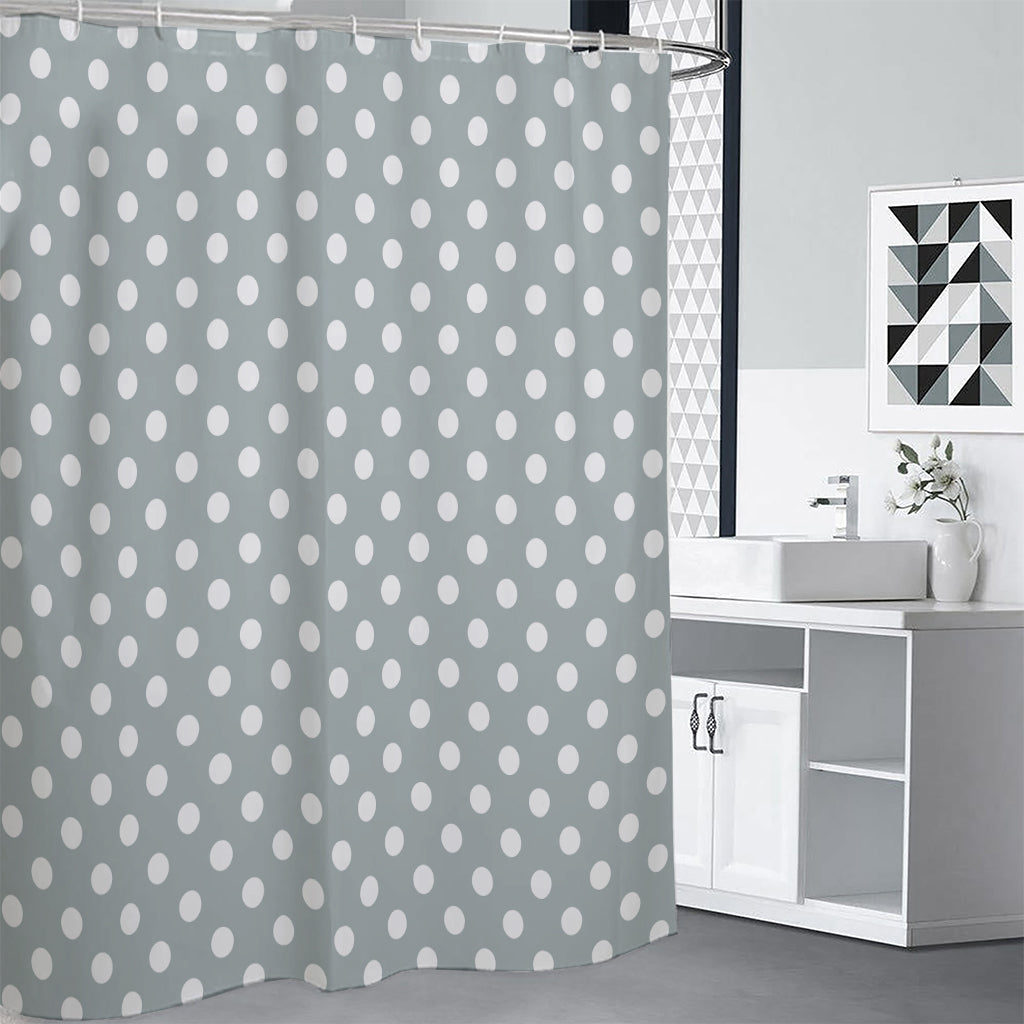 Grey And White Polka Dot Pattern Print Shower Curtain
