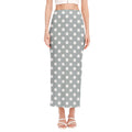 Grey And White Polka Dot Pattern Print Side Slit Maxi Skirt