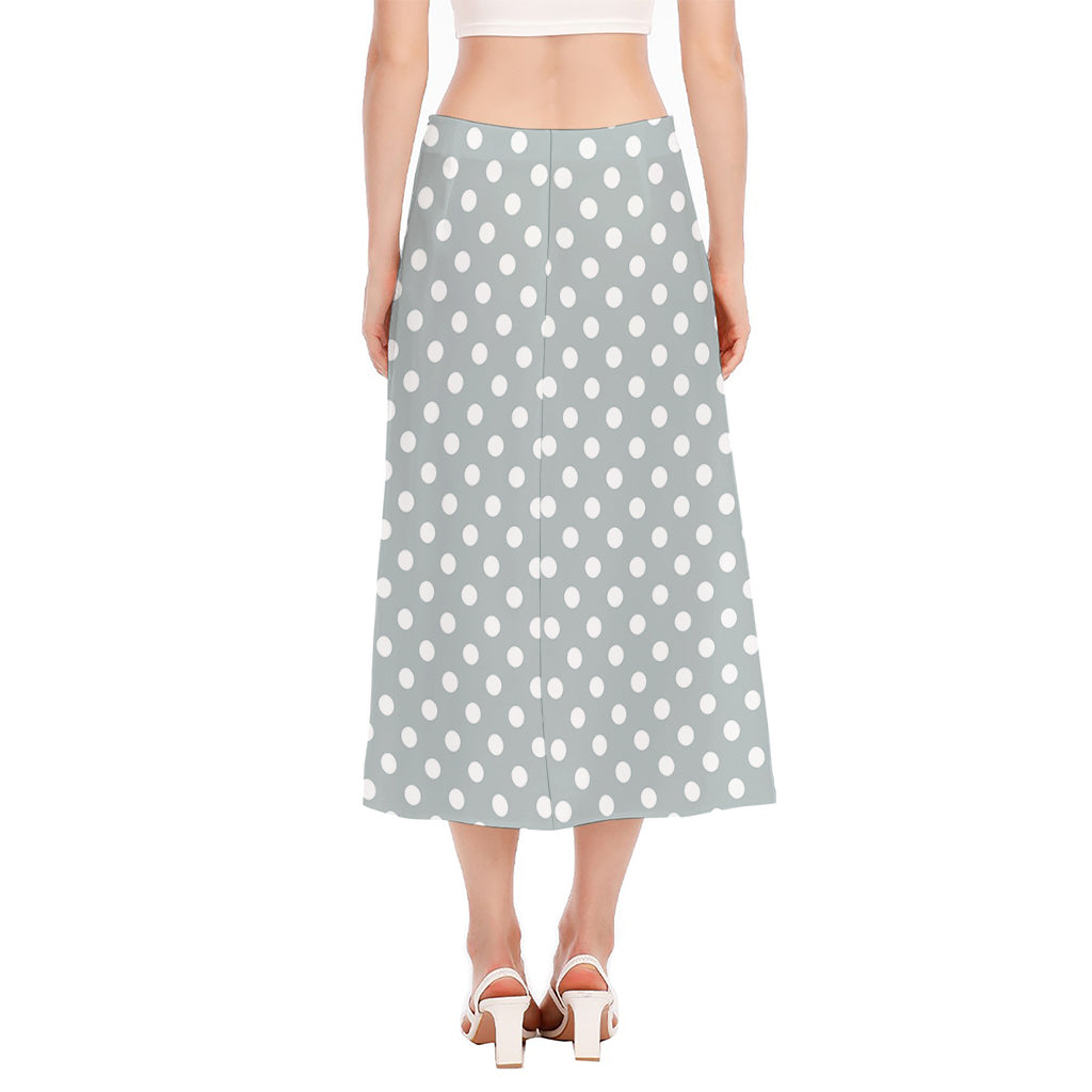 Grey And White Polka Dot Pattern Print Side Slit Midi Skirt