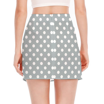 Grey And White Polka Dot Pattern Print Side Slit Mini Skirt