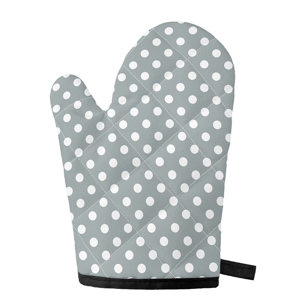 Grey And White Polka Dot Pattern Print Single Oven Mitt