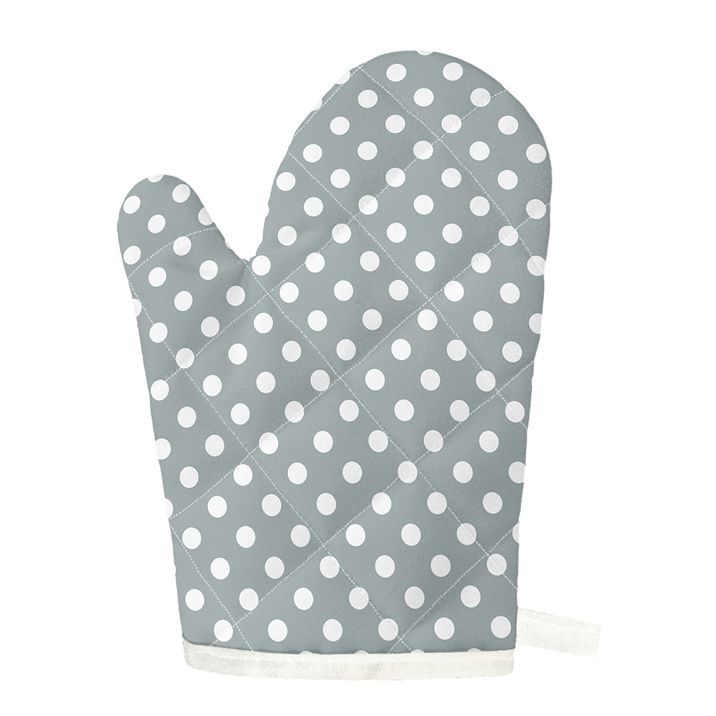 Grey And White Polka Dot Pattern Print Single Oven Mitt