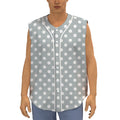 Grey And White Polka Dot Pattern Print Sleeveless Baseball Jersey
