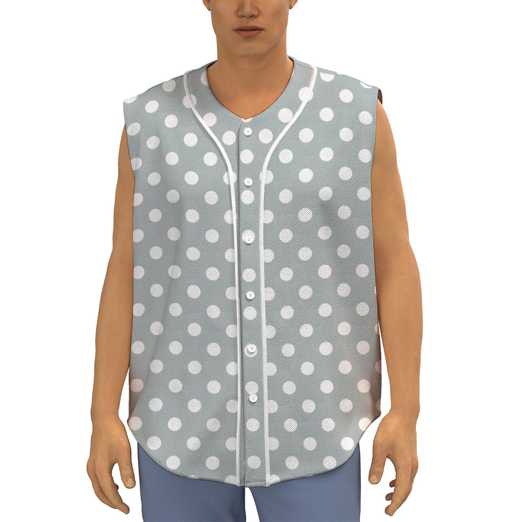 Grey And White Polka Dot Pattern Print Sleeveless Baseball Jersey