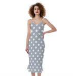 Grey And White Polka Dot Pattern Print Slim Fit Midi Cami Dress