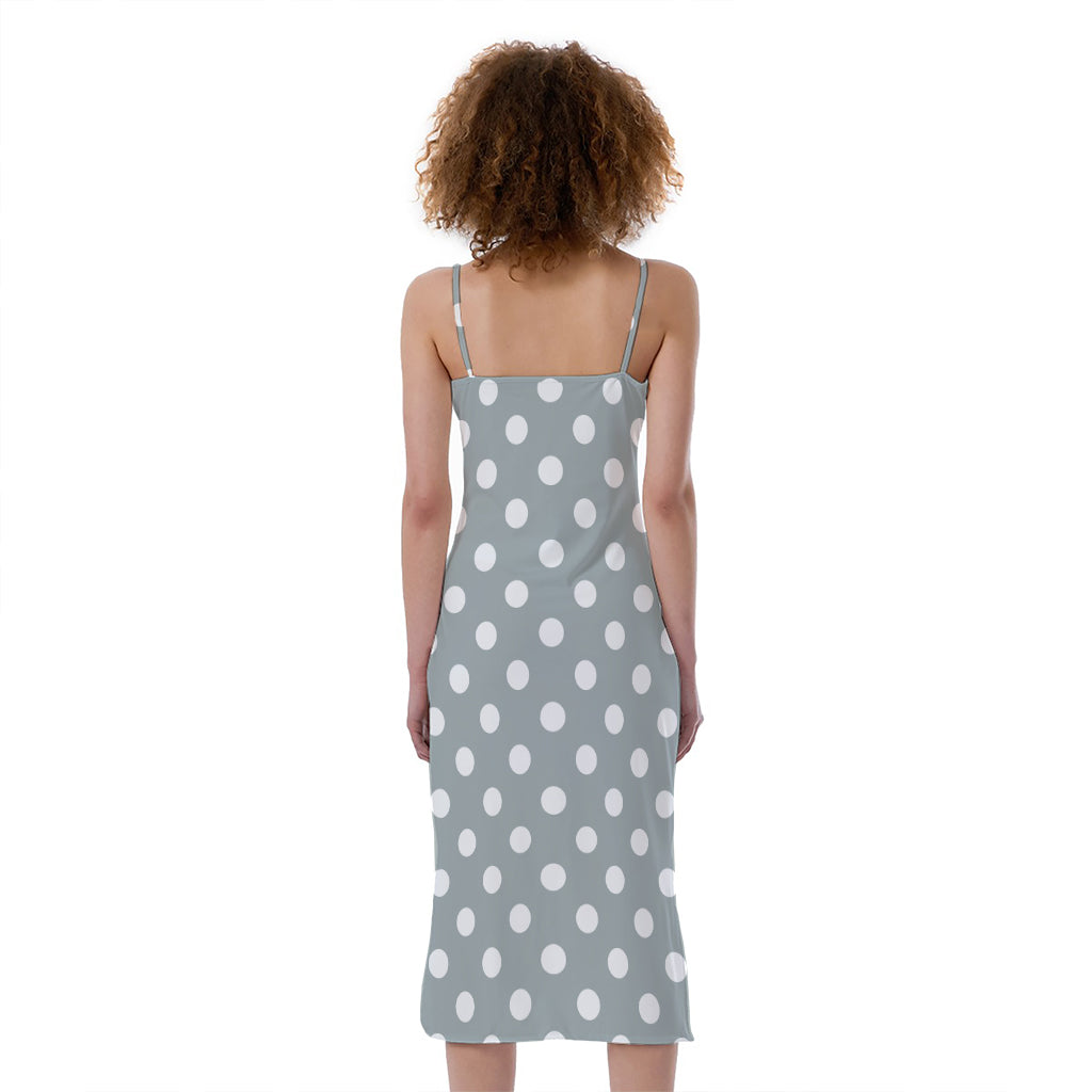 Grey And White Polka Dot Pattern Print Slim Fit Midi Cami Dress