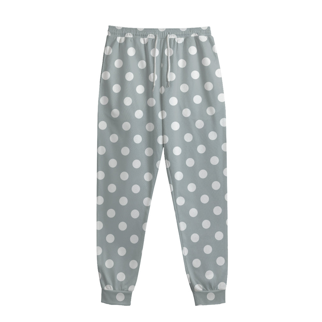 Grey And White Polka Dot Pattern Print Sweatpants