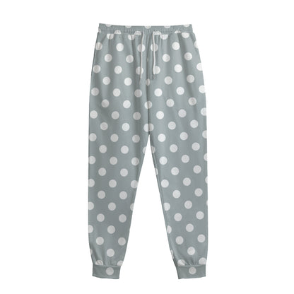 Grey And White Polka Dot Pattern Print Sweatpants
