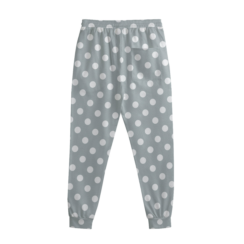 Grey And White Polka Dot Pattern Print Sweatpants