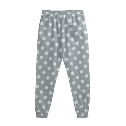 Grey And White Polka Dot Pattern Print Sweatpants