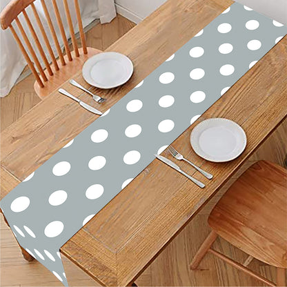 Grey And White Polka Dot Pattern Print Table Runner