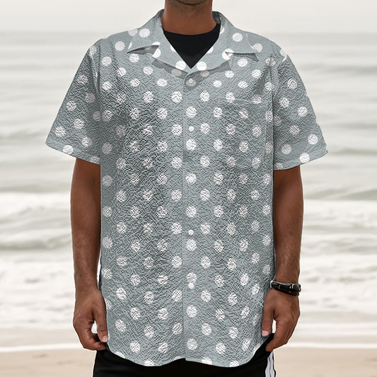 Grey And White Polka Dot Pattern Print Textured Short Sleeve Shirt