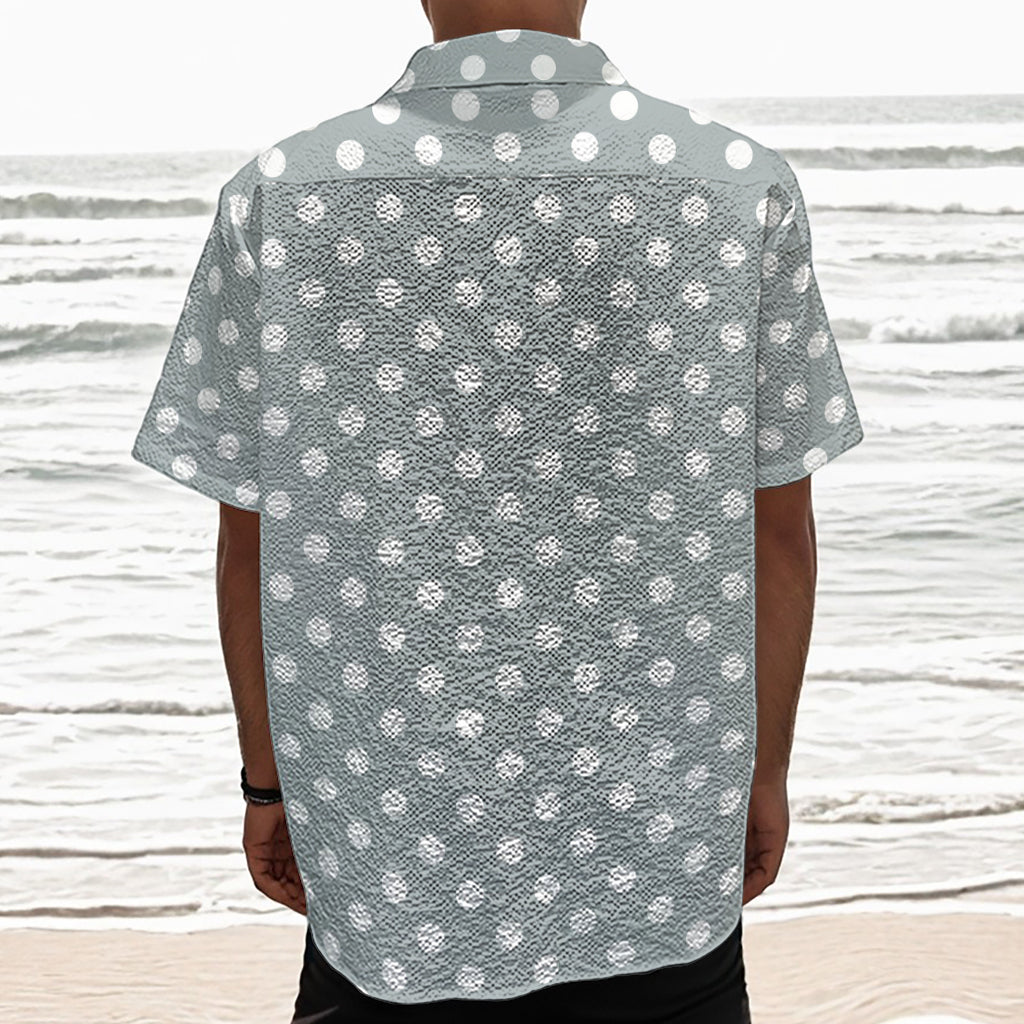 Grey And White Polka Dot Pattern Print Textured Short Sleeve Shirt