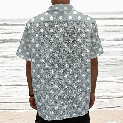Grey And White Polka Dot Pattern Print Textured Short Sleeve Shirt