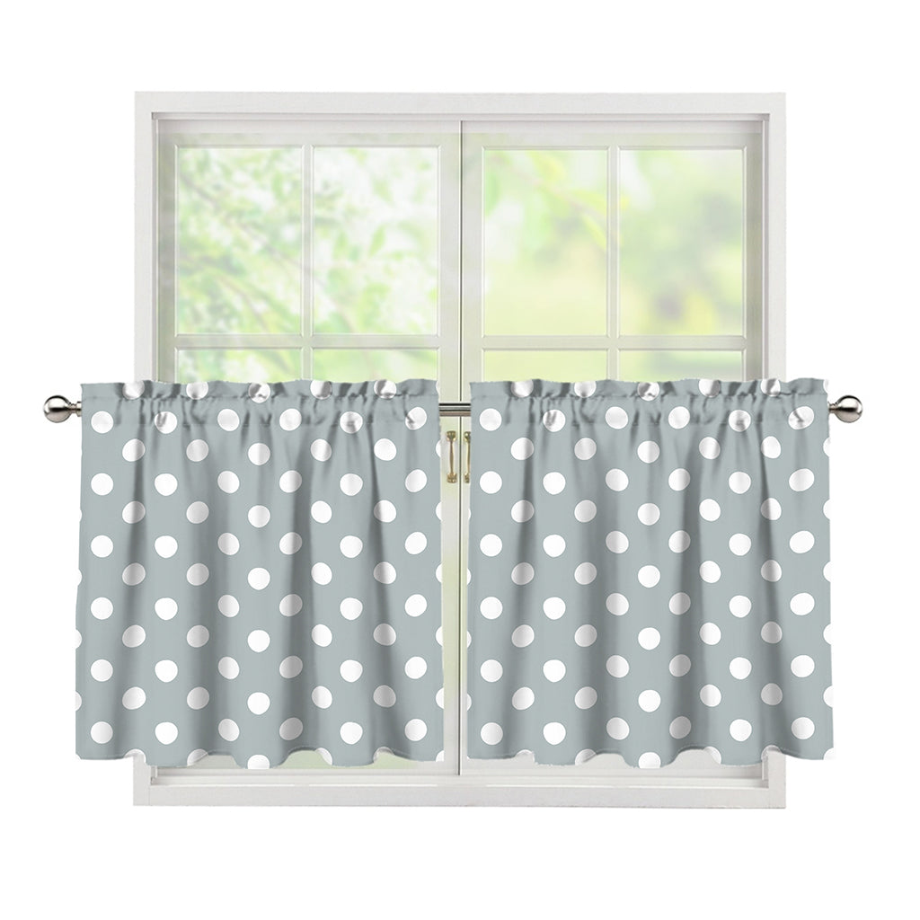 Grey And White Polka Dot Pattern Print Tier Curtains
