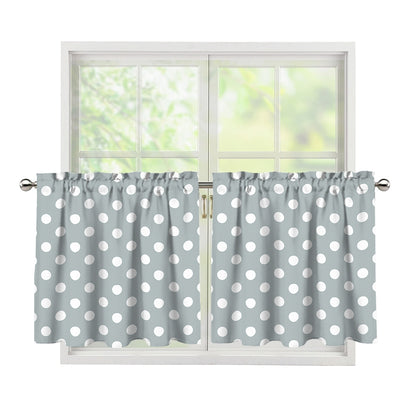 Grey And White Polka Dot Pattern Print Tier Curtains