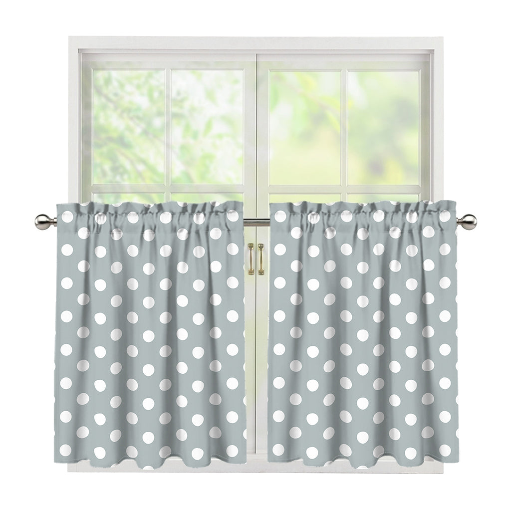 Grey And White Polka Dot Pattern Print Tier Curtains