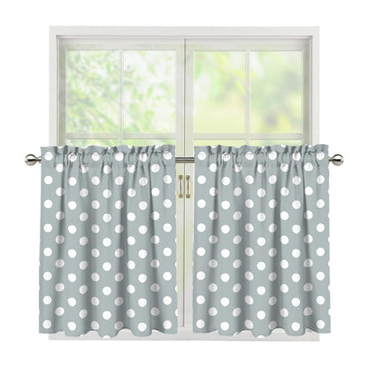 Grey And White Polka Dot Pattern Print Tier Curtains