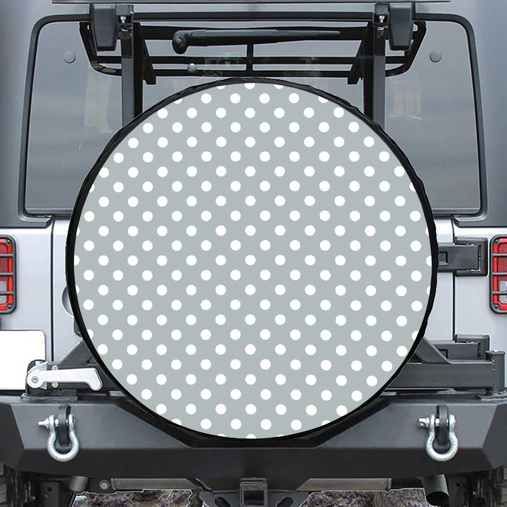 Grey And White Polka Dot Pattern Print Tire Cover