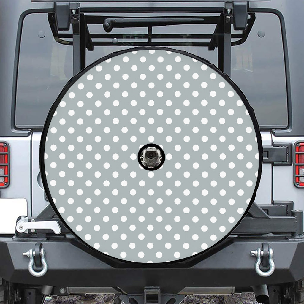 Grey And White Polka Dot Pattern Print Tire Cover With Camera Hole