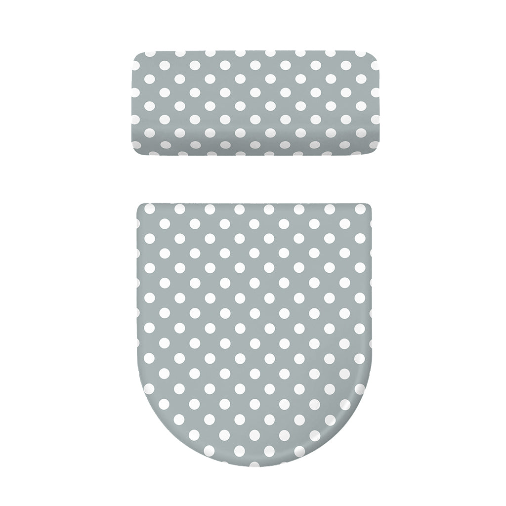 Grey And White Polka Dot Pattern Print Toilet Lid And Tank Cover Set