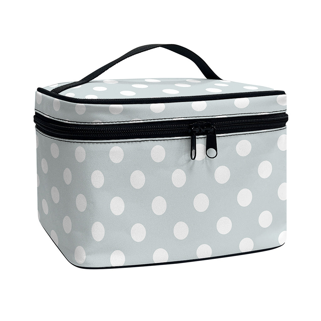 Grey And White Polka Dot Pattern Print Travel Makeup Bag