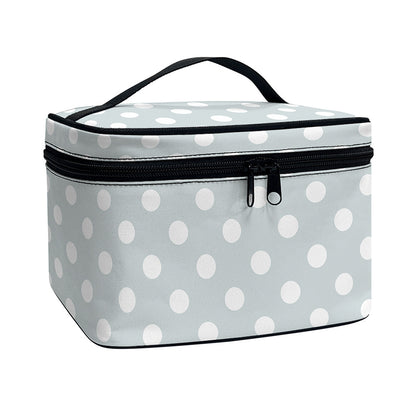 Grey And White Polka Dot Pattern Print Travel Makeup Bag