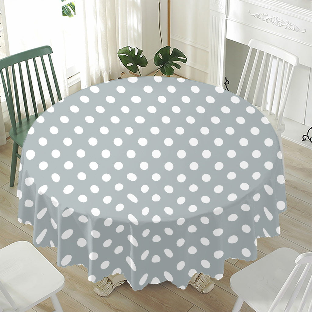 Grey And White Polka Dot Pattern Print Waterproof Round Tablecloth
