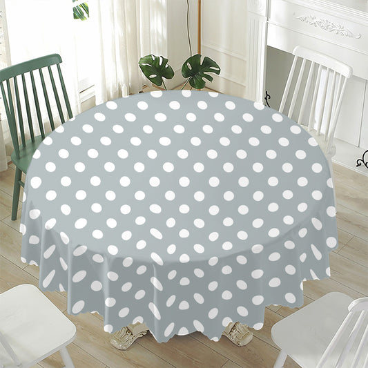 Grey And White Polka Dot Pattern Print Waterproof Round Tablecloth