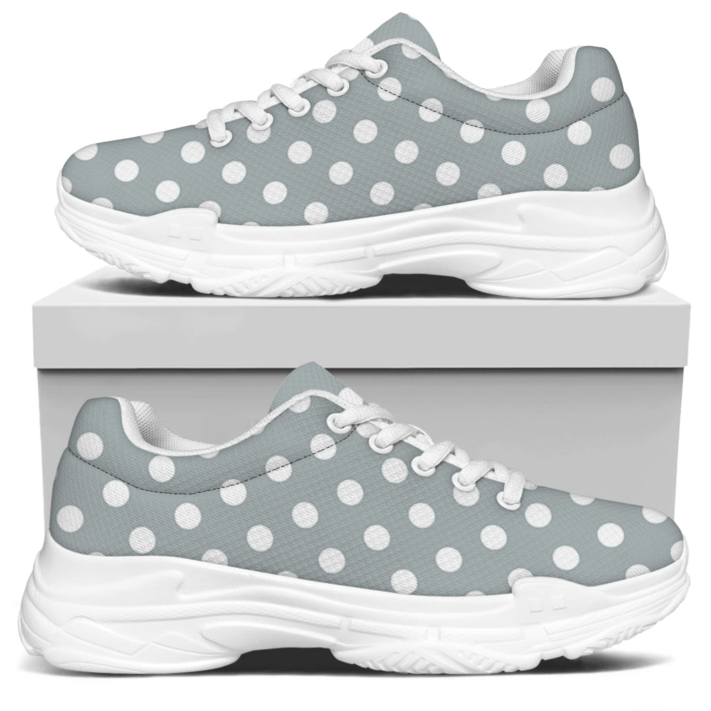 Grey And White Polka Dot Pattern Print White Chunky Shoes