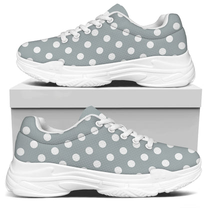 Grey And White Polka Dot Pattern Print White Chunky Shoes