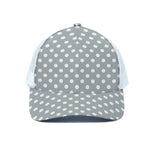 Grey And White Polka Dot Pattern Print White Mesh Trucker Cap
