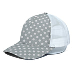 Grey And White Polka Dot Pattern Print White Mesh Trucker Cap