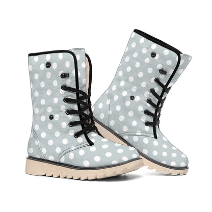 Grey And White Polka Dot Pattern Print Winter Boots