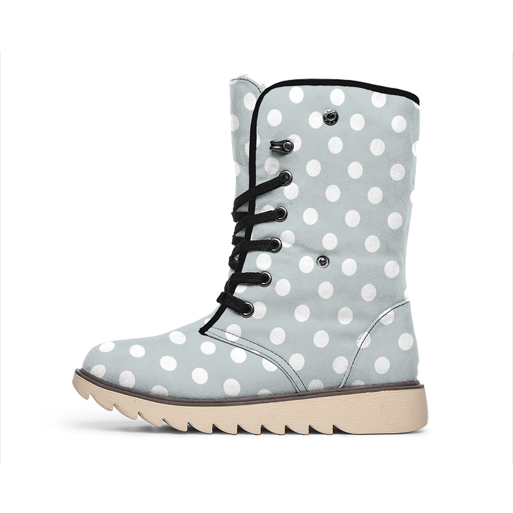 Grey And White Polka Dot Pattern Print Winter Boots