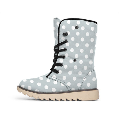 Grey And White Polka Dot Pattern Print Winter Boots