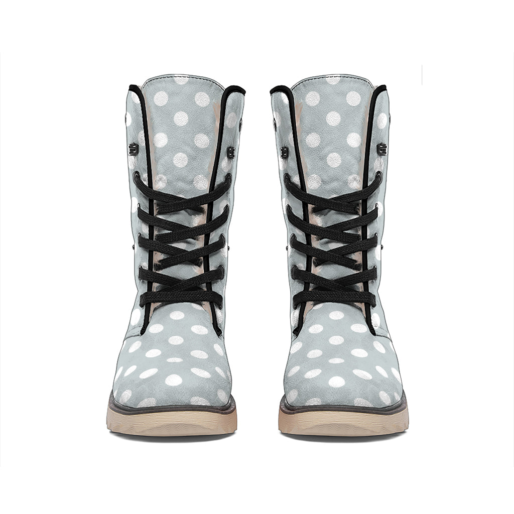 Grey And White Polka Dot Pattern Print Winter Boots