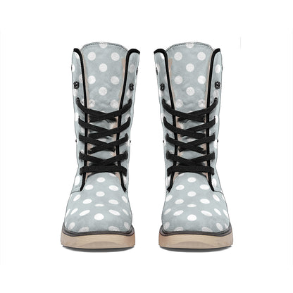 Grey And White Polka Dot Pattern Print Winter Boots