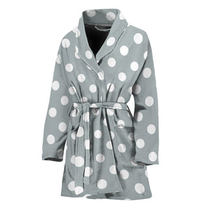 Grey And White Polka Dot Pattern Print Women's Bathrobe