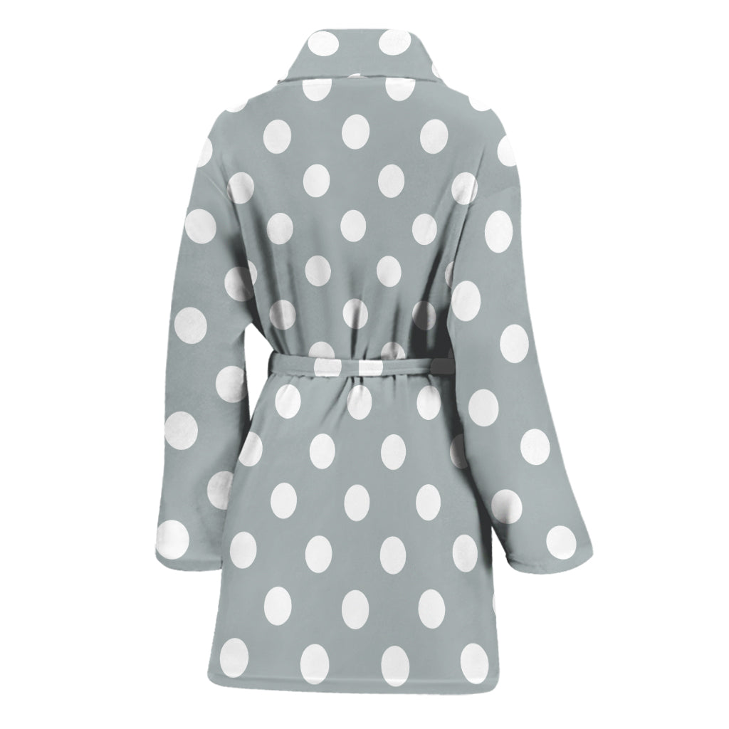 Grey And White Polka Dot Pattern Print Women's Bathrobe