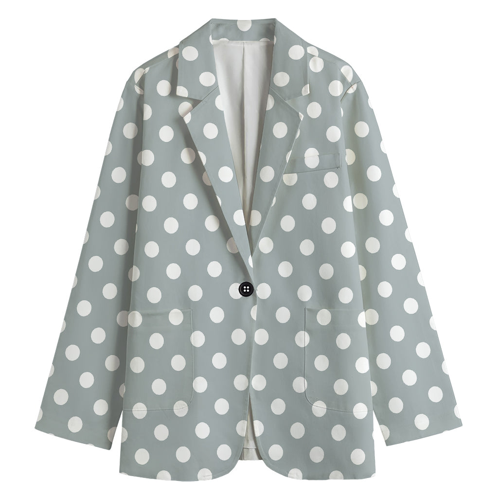 Grey And White Polka Dot Pattern Print Women's Blazer