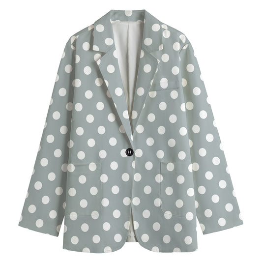 Grey And White Polka Dot Pattern Print Women's Blazer