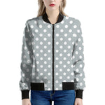 Grey And White Polka Dot Pattern Print Women's Bomber Jacket