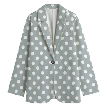 Grey And White Polka Dot Pattern Print Women's Cotton Blazer