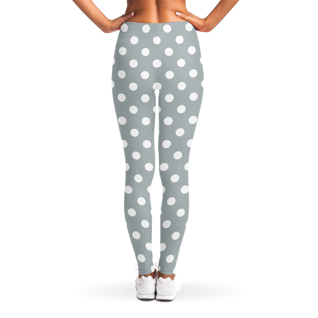 Grey And White Polka Dot Pattern Print Women's Leggings