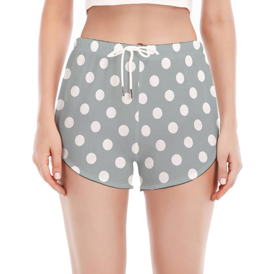 Grey And White Polka Dot Pattern Print Women's Split Running Shorts