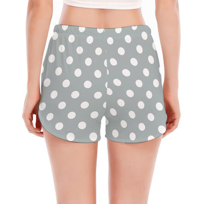 Grey And White Polka Dot Pattern Print Women's Split Running Shorts